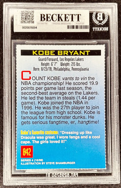Beckett authenticated Kobe Bryant SI for Kids trading card, Los Angeles Lakers guard/forward, card #842