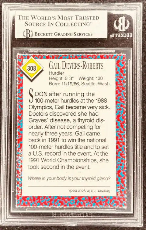 Gail Devers-Roberts autographed trading card, Beckett graded, Olympic hurdler memorabilia