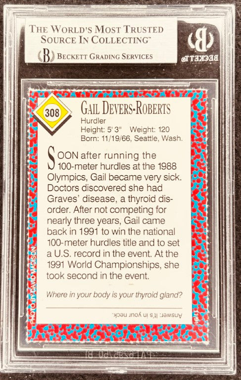 Gail Devers-Roberts autographed trading card, Beckett graded, Olympic hurdler memorabilia