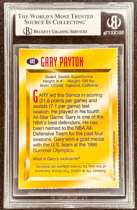 Gary Payton signed Sonics 1997 SI for Kids card BAS (back)