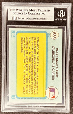 Beckett graded 1982 Fleer baseball card #635: Valenzuela & Carter, West Meets East, MLB memorabilia