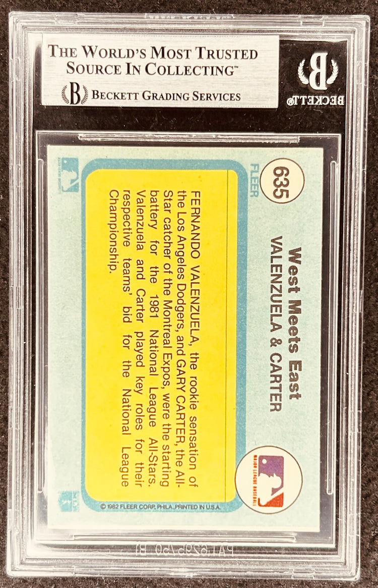 Beckett graded 1982 Fleer baseball card #635: Valenzuela & Carter, West Meets East, MLB memorabilia