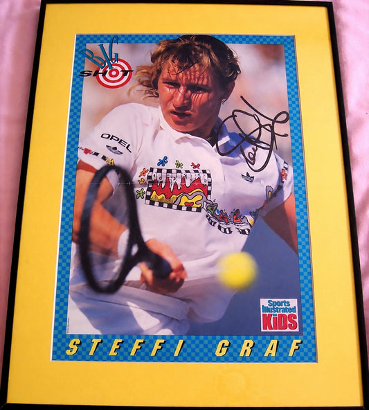 Framed Steffi Graf autographed tennis photo from Sports Illustrated Kids, signed memorabilia
