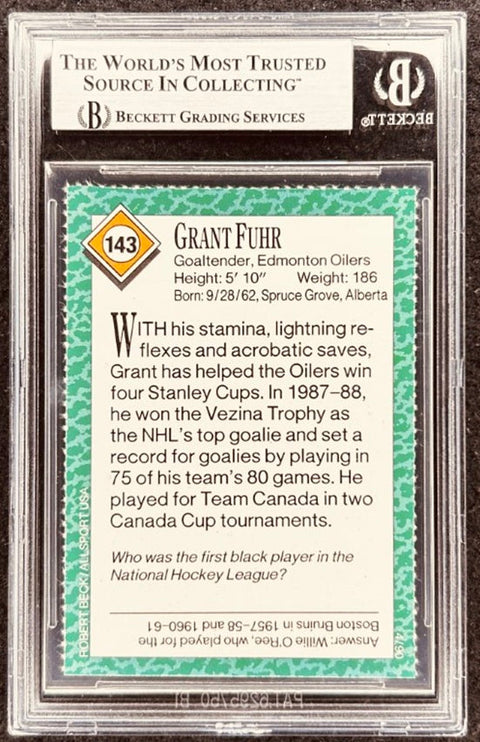 Grant Fuhr signed Oilers 1990 SI for Kids card BAS (back)