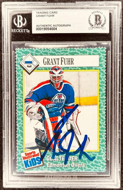 Grant Fuhr signed Oilers 1990 SI for Kids card BAS