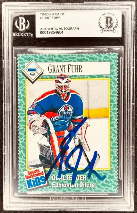 Grant Fuhr signed Edmonton Oilers 1990 SI for Kids card BAS slab - AutographsForSale.com