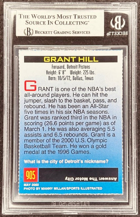 Grant Hill signed Pistons 2000 SI for Kids card BAS (back)
