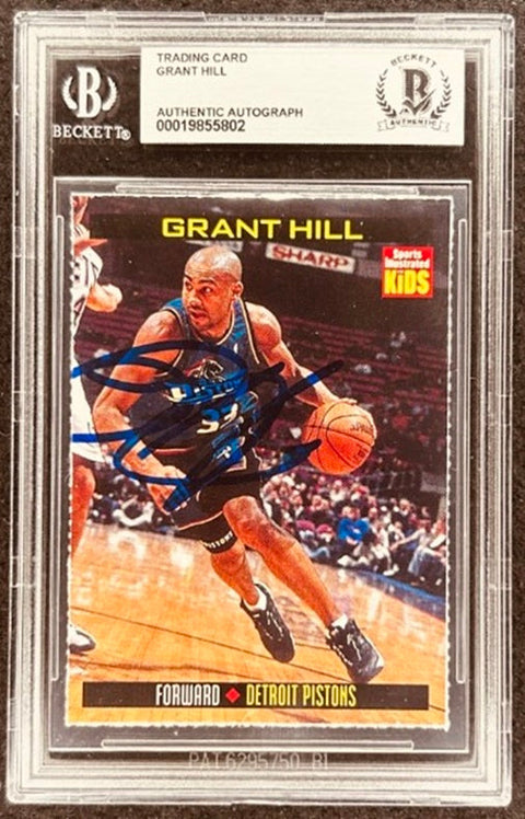 Grant Hill signed Pistons 2000 SI for Kids card BAS