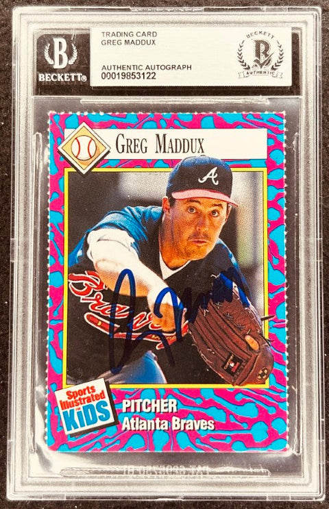 Greg Maddux signed Braves 1993 SI for Kids card BAS