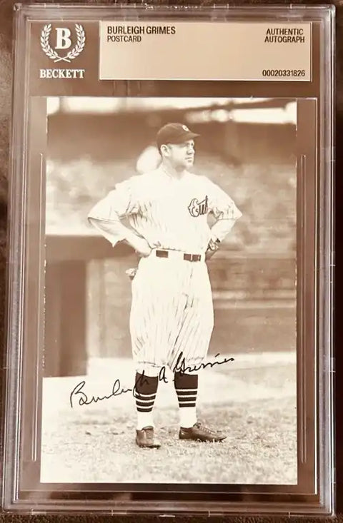 Burleigh Grimes autographed baseball postcard, authenticated by Beckett, vintage MLB memorabilia