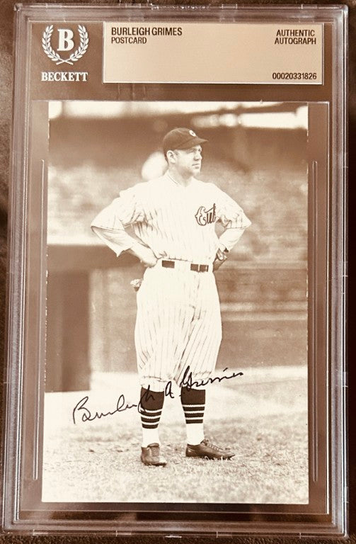 Burleigh Grimes autographed baseball postcard, authenticated by Beckett, vintage MLB memorabilia