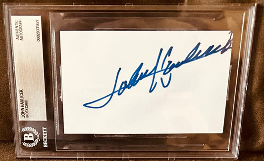 John Havlicek authentic autograph index card in Beckett slab, signed in blue ink