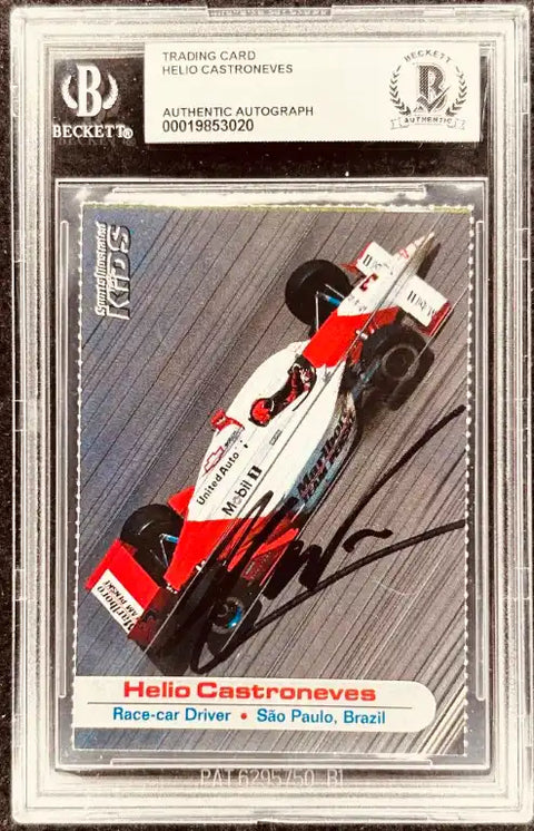 Autographed Helio Castroneves racing card, Beckett authenticated, IndyCar driver from São Paulo, Brazil