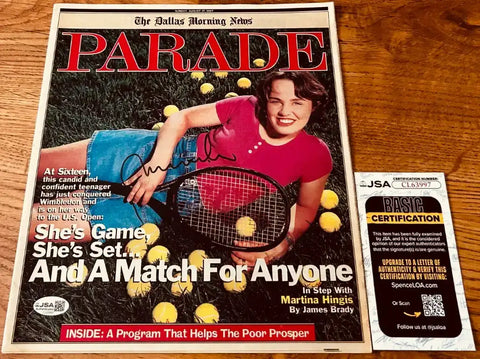 Martina Hingis signed Parade magazine cover with JSA authentication, tennis memorabilia