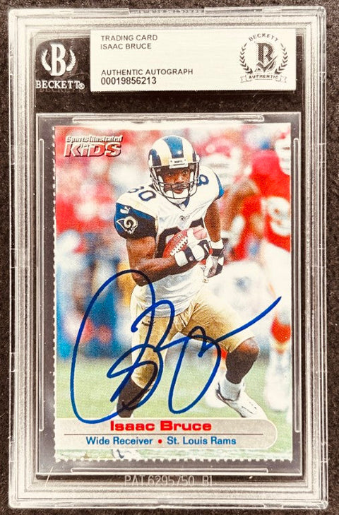 Isaac Bruce signed Rams 2001 SI for Kids card BAS