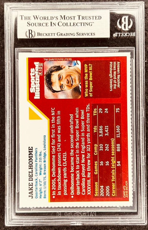 Jake Delhomme signed Panthers 2006 SI for Kids card BAS (back)