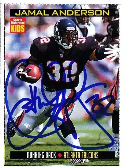 Jamal Anderson autographed SI for Kids card - running back for the Atlanta Falcons, signed in blue Sharpie