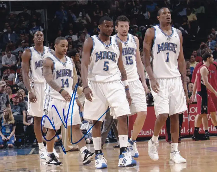 Orlando Magic basketball players on court, signed photo, NBA memorabilia