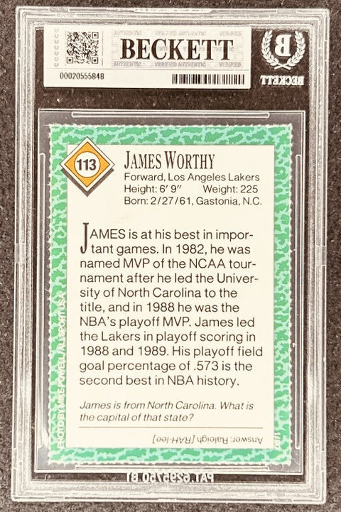 James Worthy signed Lakers 1990 SI for Kids card BAS (back)