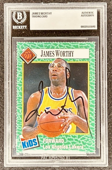 James Worthy signed Lakers 1990 SI for Kids card BAS
