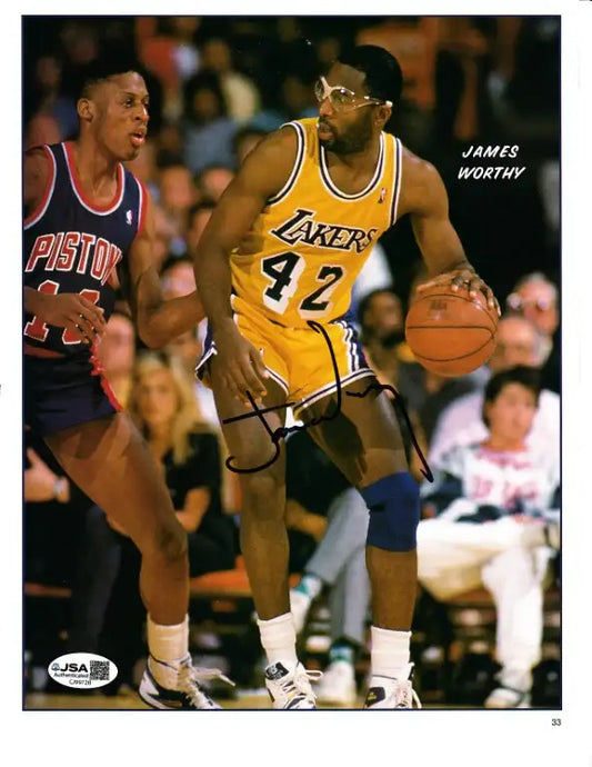 James Worthy signed Los Angeles Lakers magazine photo JSA - AutographsForSale.com