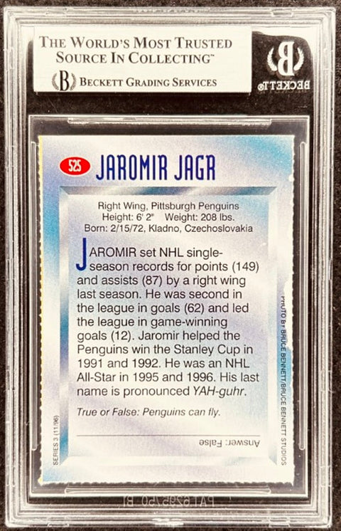 Jaromir Jagr signed Penguins 1996 SI for Kids card BAS (back)