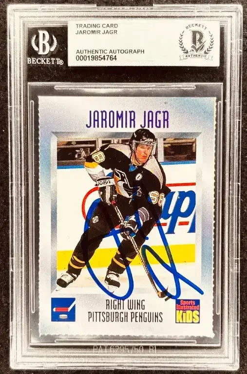 Jaromir Jagr signed Penguins 1996 SI for Kids card BAS slab - AutographsForSale.com