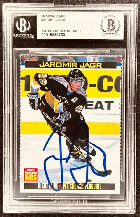 Jaromir Jagr signed Penguins 1999 SI for Kids card BAS slab - AutographsForSale.com