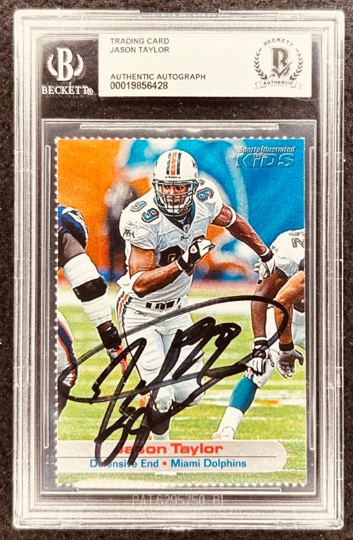 Jason Taylor signed Dolphins 2003 SI for Kids card BAS slab - AutographsForSale.com