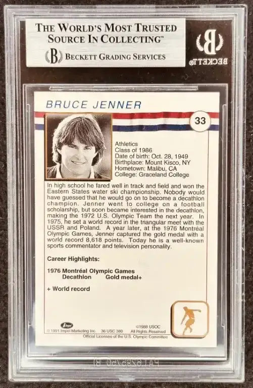 Bruce Jenner signed 1991 US Olympic Hall of Fame card BAS slabbed - AutographsForSale.com