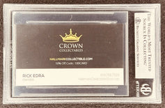 Crown Collectables business card in Beckett Grading Services protective case, memorabilia display