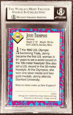 Jenny Thompson swimmer trading card, 1992 U.S. Olympic Trials, Beckett graded, signed memorabilia