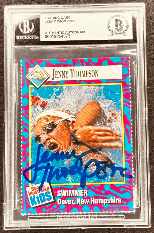 Jenny Thompson autographed swimming trading card, Beckett authenticated, Sports Illustrated Kids