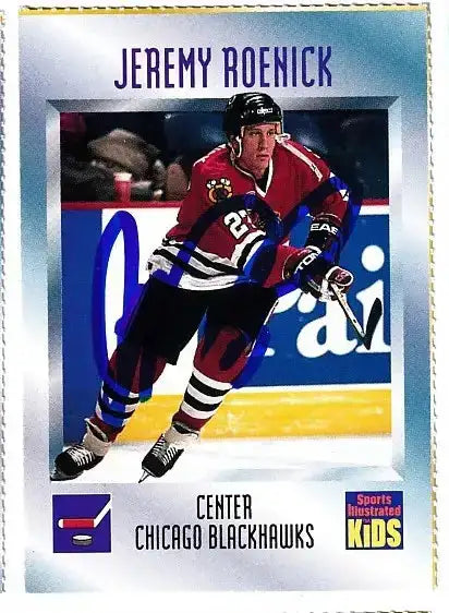 Jeremy Roenick autographed 1995 SI for Kids card - center for the Chicago Blackhawks, signed in blue Sharpie