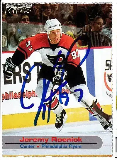 Jeremy Roenick autographed SI for Kids card - center for the Philadelphia Flyers, signed in blue Sharpie