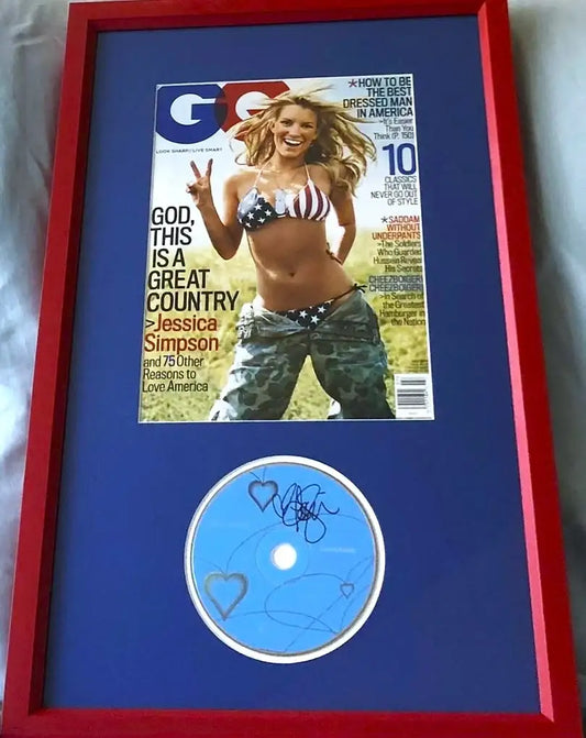 Jessica Simpson Signed Sweet Kisses CD Custom Framed w/ 2005 GQ Bikini Cover JSA - AutographsForSale.com