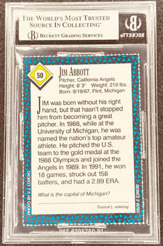 Jim Abbott signed Angels 1992 SI for Kids card BAS (back)