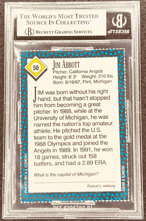 Jim Abbott signed Angels 1992 SI for Kids card BAS (back)