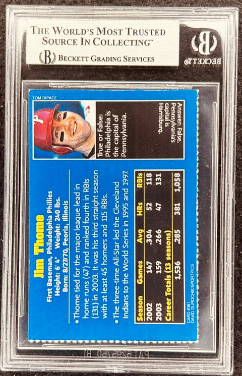 Jim Thome signed Phillies 2004 SI for Kids card BAS (back)