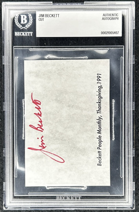 Dr. Jim Beckett autograph cut signature from 1991 employee event BAS slab - AutographsForSale.com