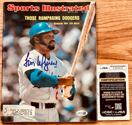 Signed Sports Illustrated cover featuring Dodgers player holding bat, with JSA authentication card