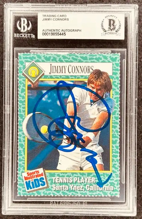 Jimmy Connors autographed tennis trading card, Beckett authenticated, Sports Illustrated Kids, Santa Ynez