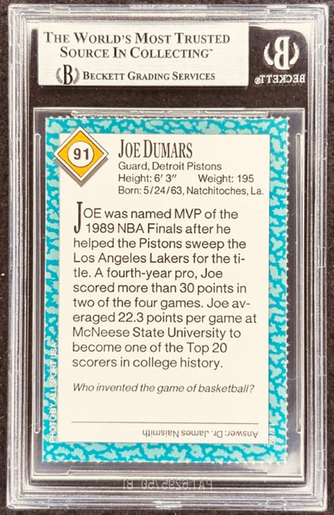 Joe Dumars signed Pistons 1989 SI for Kids card BAS (back)