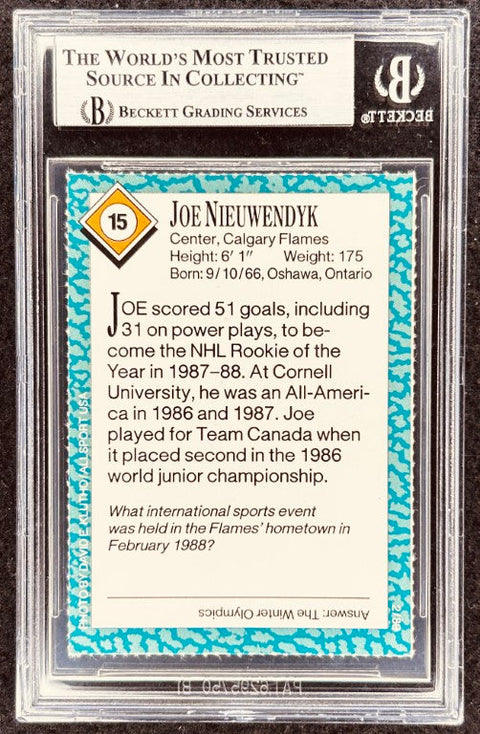 Joe Nieuwendyk signed Flames 1989 SI for Kids card BAS (back)