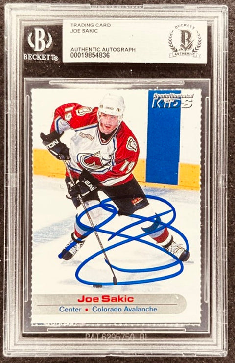 Joe Sakic signed Avalanche 2001 SI for Kids card BAS