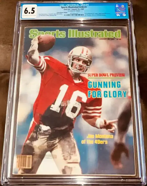 Joe Montana autographed Sports Illustrated cover, Super Bowl preview, graded 6.5, NFL memorabilia