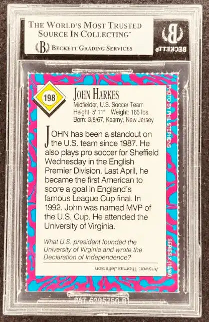 John Harkes soccer card, Beckett graded, U.S. team, Premier League, MVP, University of Virginia