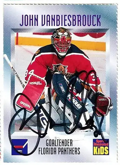 John Vanbiesbrouck autographed SI for Kids card - goaltender for the Florida Panthers, signed in black Sharpie