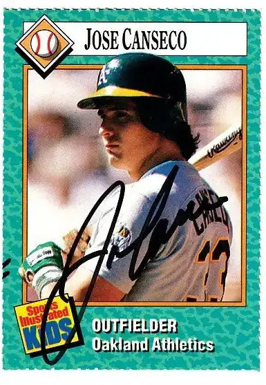 Jose Canseco autographed SI for Kids card - outfielder for the Oakland Athletics, signed in blue Sharpie
