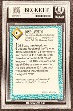Jose Canseco 1988 Topps Traded baseball card, Beckett graded, Oakland Athletics MVP rookie autograph memorabilia